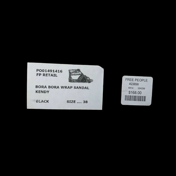 Free People Bora Bora Black Leather Gladiator Sandals Feather Tie-Up, Size 8 New - Picture 4 of 7